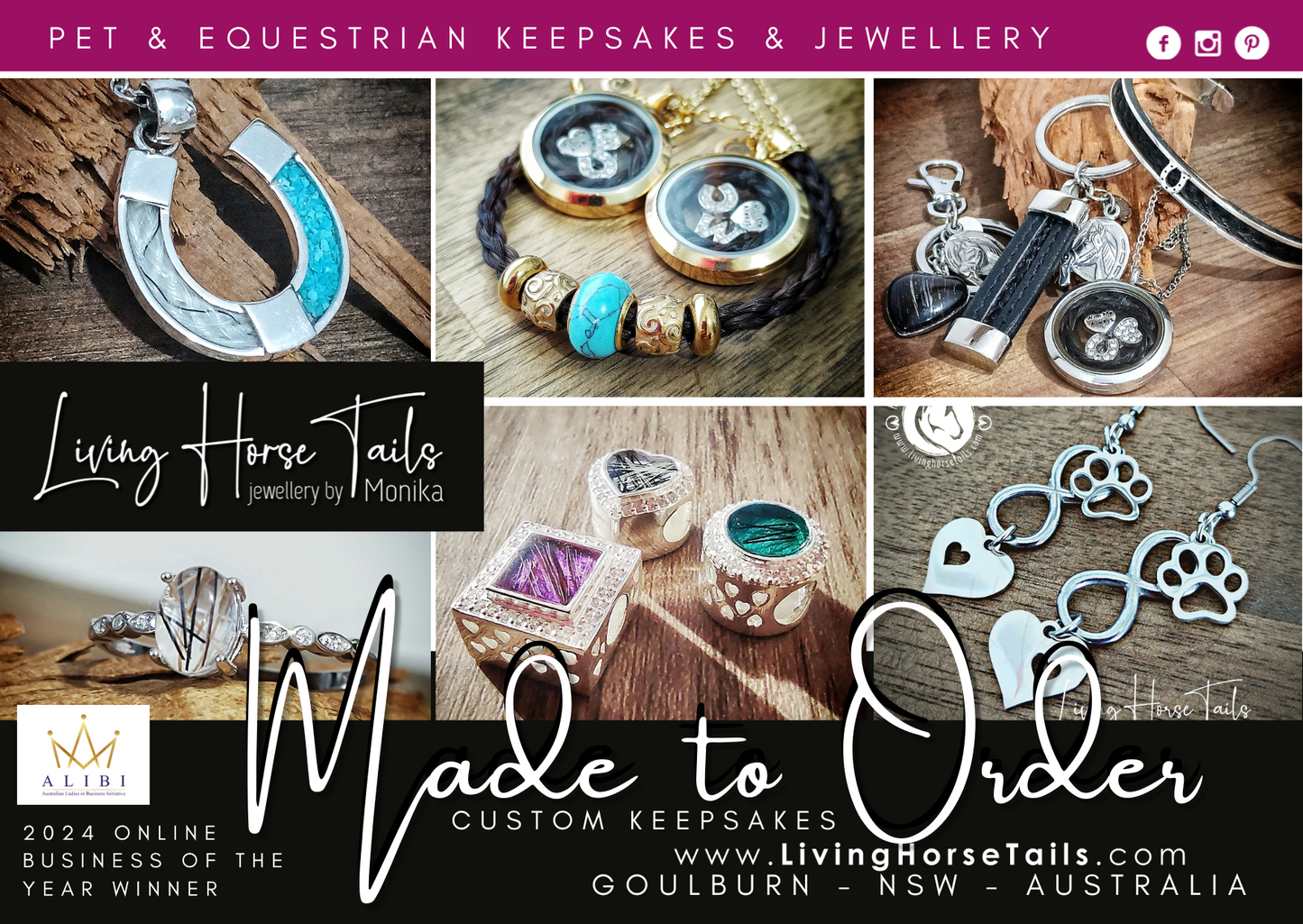 A selection of varying keepsake jewellery mementos and gifts, for horse, pet or human hair, fur or ashes.