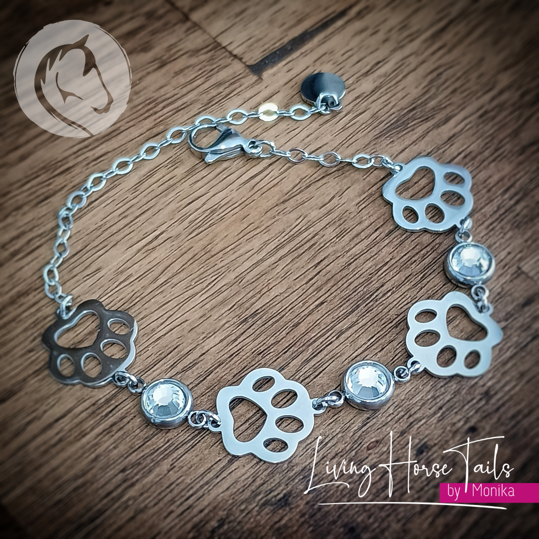 Stainless Steel Paw Print Bracelet with crystals