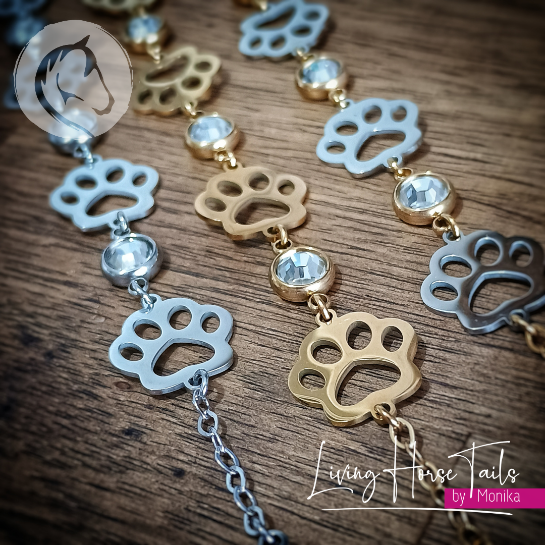 Stainless Steel Paw Print Bracelet with crystals