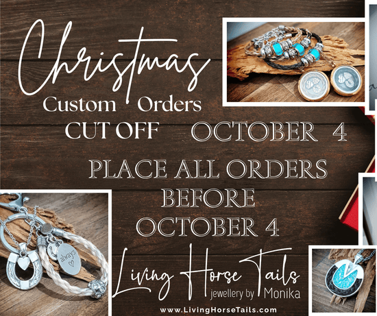 Promotional poster for Christmas custom orders with jewelry images and text.