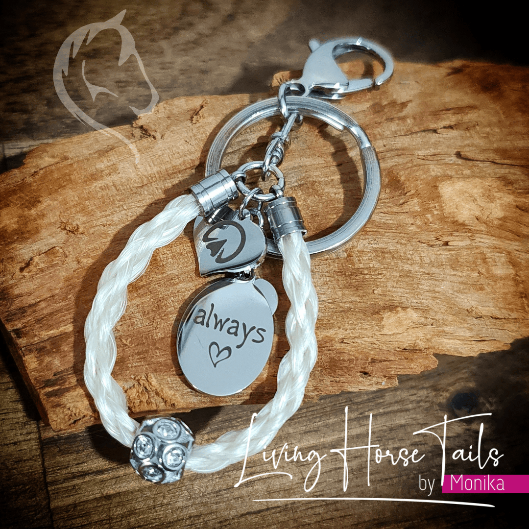 Living Horse Tails Always in my Heart Braided Bling Horsehair Key / Bag Clip Custom jewellery Monika Australia horsehair keepsake