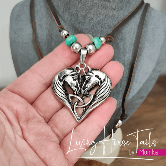 Living Horse Tails Boho Beaded Celtic Heart Horse Leather Necklace Custom jewellery Monika Australia horsehair keepsake
