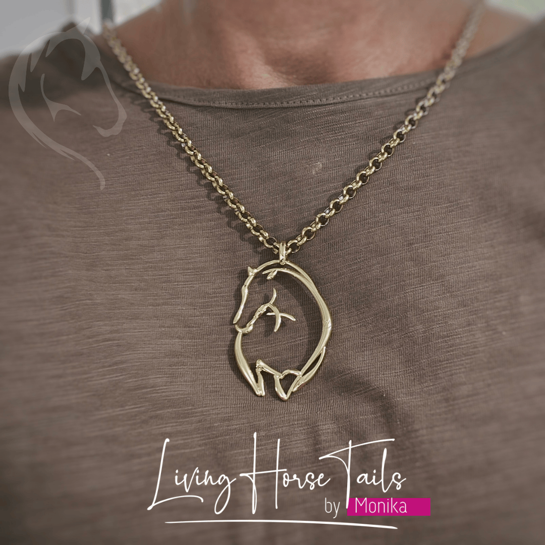 Living Horse Tails Bold Gold Horse Necklace Custom jewellery Monika Australia horsehair keepsake