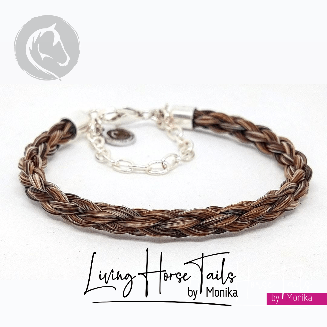 Load image into Gallery viewer, Living Horse Tails Braided Horsehair Bracelet in Sterling Silver chain and clasp Custom jewellery Monika Australia horsehair keepsake
