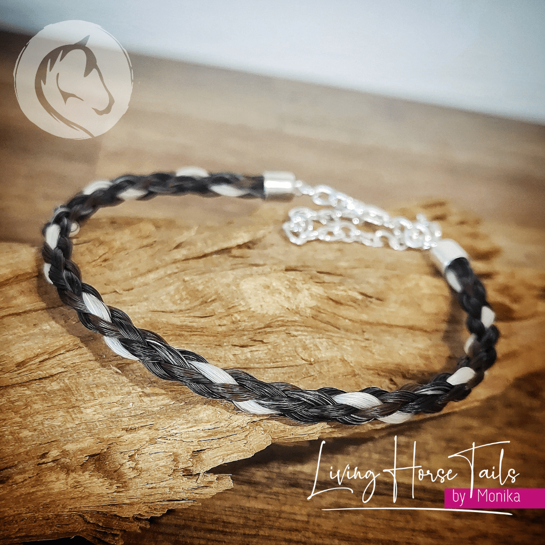 Living Horse Tails Braided Horsehair Bracelet in Sterling Silver chain and clasp Custom jewellery Monika Australia horsehair keepsake