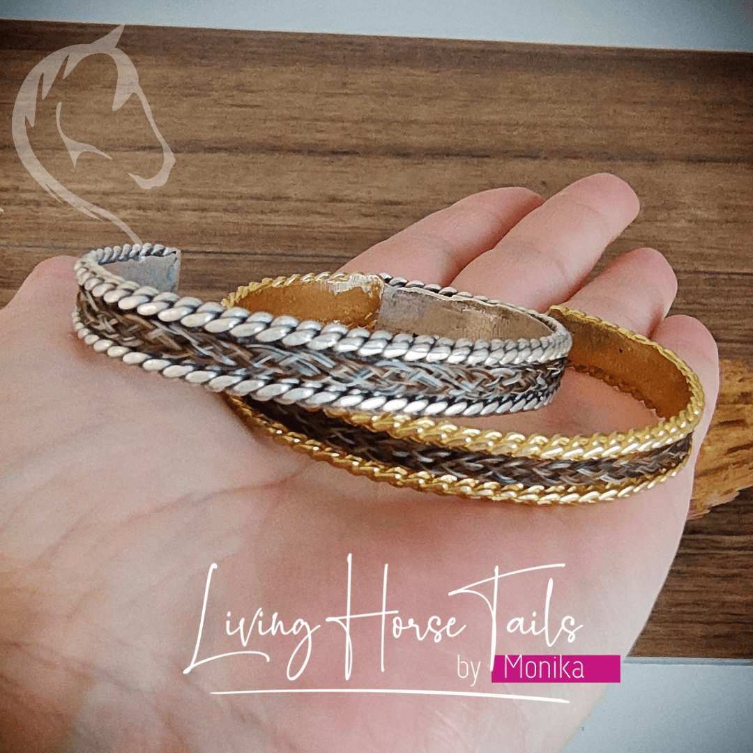 Living Horse Tails Brass cuff bangle with rope detail Custom jewellery Monika Australia horsehair keepsake