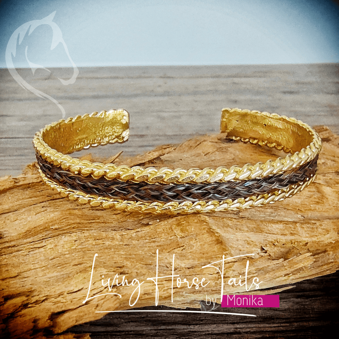 Living Horse Tails Brass cuff bangle with rope detail Custom jewellery Monika Australia horsehair keepsake