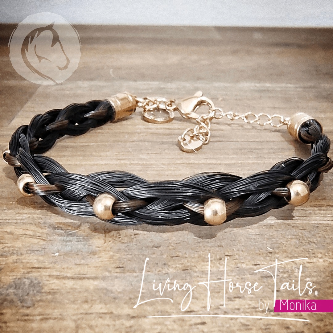Living Horse Tails Celtic Braid Horse Hair Bracelet with Sterling Silver Beads. Custom jewellery Monika Australia horsehair keepsake