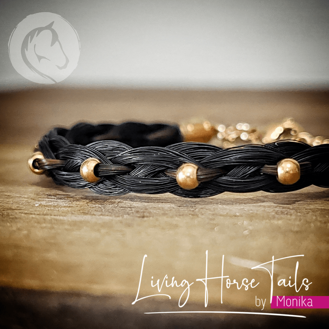 Living Horse Tails Celtic Braid Horse Hair Bracelet with Sterling Silver Beads. Custom jewellery Monika Australia horsehair keepsake