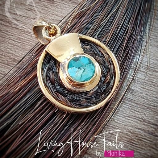 Living Horse Tails Endless Circle of Love Pendant Turquoise with Horsehair Custom jewellery Monika Australia horsehair keepsake