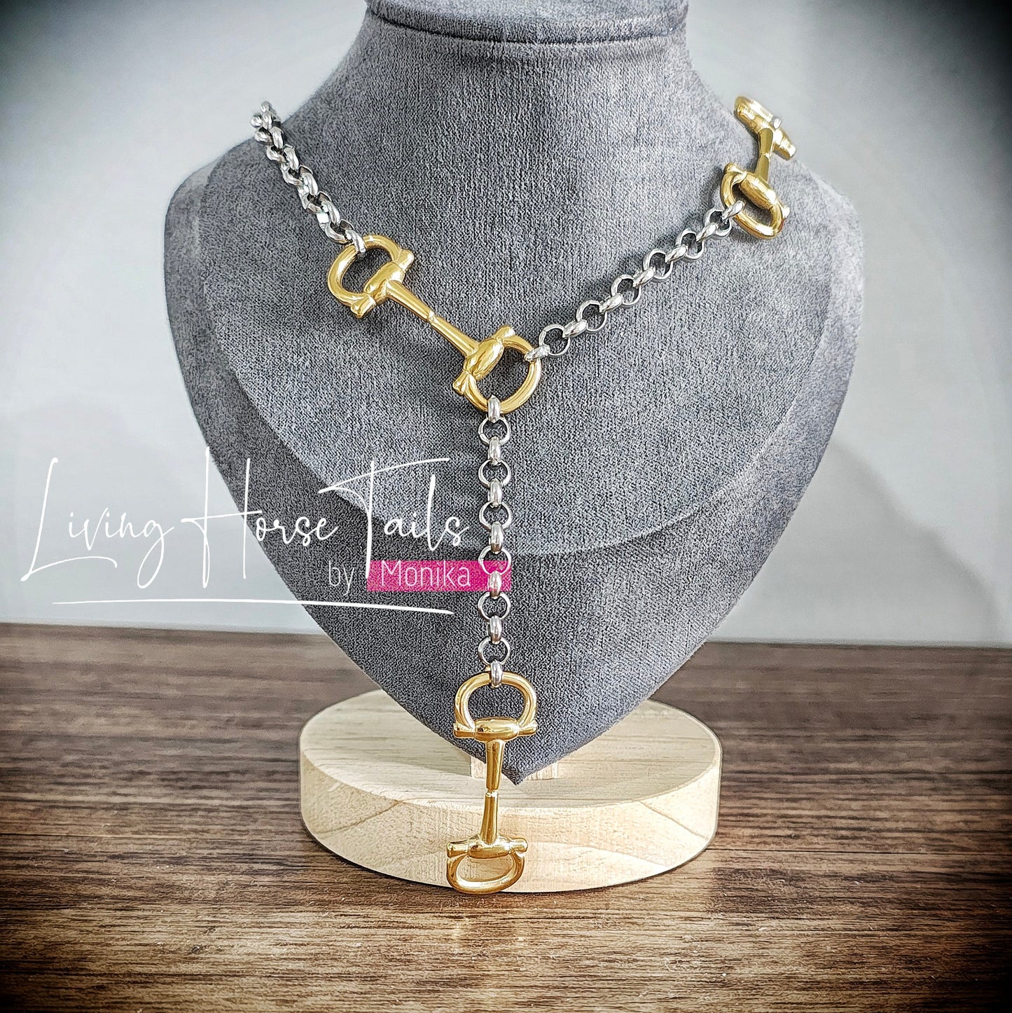 Living Horse Tails Equestrian Y Snaffle Bit Necklace Custom jewellery Monika Australia horsehair keepsake