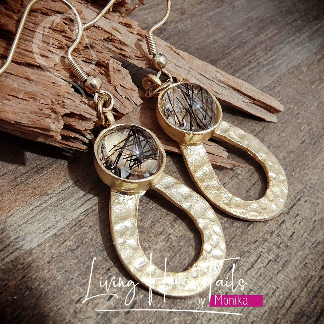 Living Horse Tails Gold tone keepsake earrings Custom jewellery Monika Australia horsehair keepsake