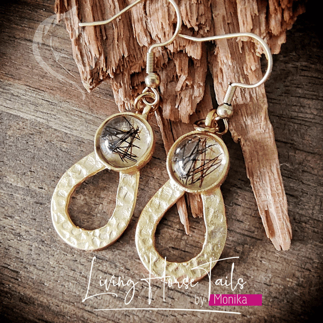 Living Horse Tails Gold tone keepsake earrings Custom jewellery Monika Australia horsehair keepsake