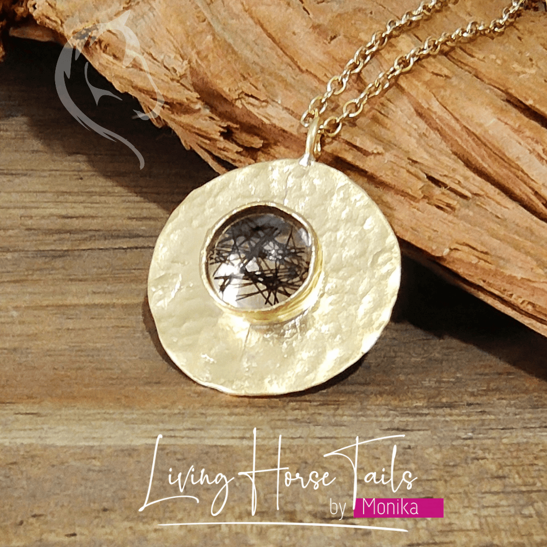Living Horse Tails Gold tone keepsake pendant Custom jewellery Monika Australia horsehair keepsake