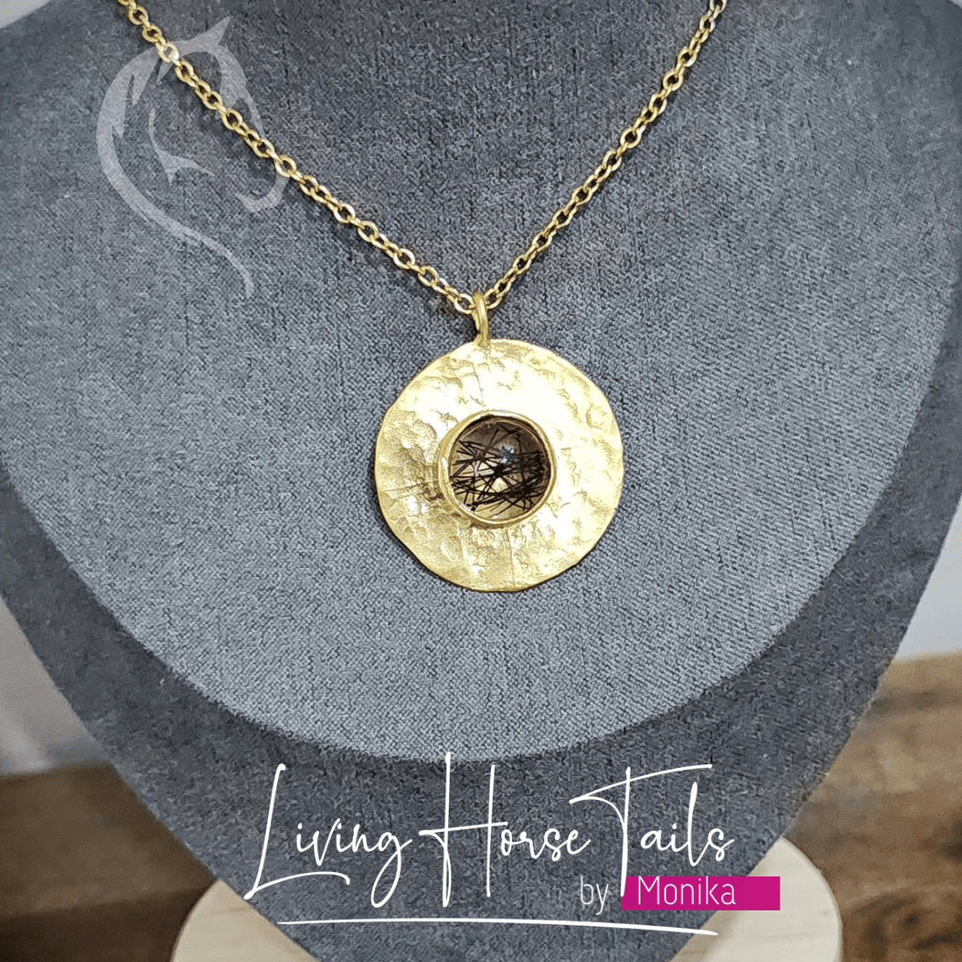 Living Horse Tails Gold tone keepsake pendant Custom jewellery Monika Australia horsehair keepsake
