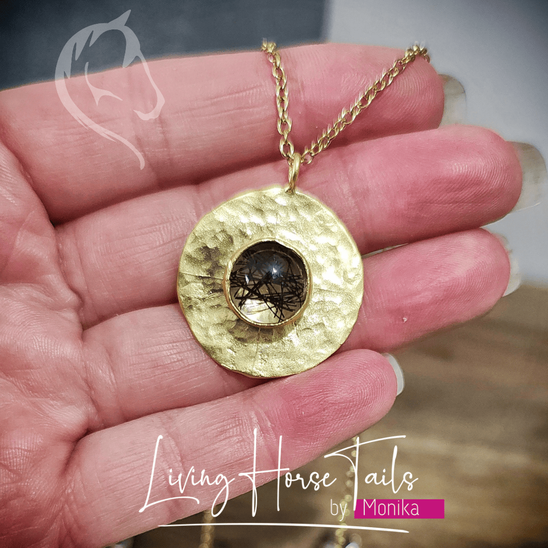 Living Horse Tails Gold tone keepsake pendant Custom jewellery Monika Australia horsehair keepsake