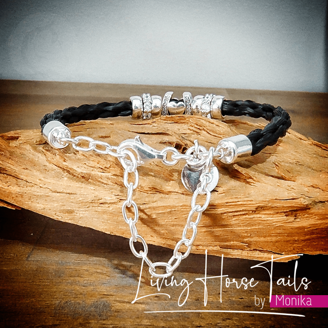 Living Horse Tails Heart in Horseshoe Sterling Silver Horsehair bracelet Custom jewellery Monika Australia horsehair keepsake