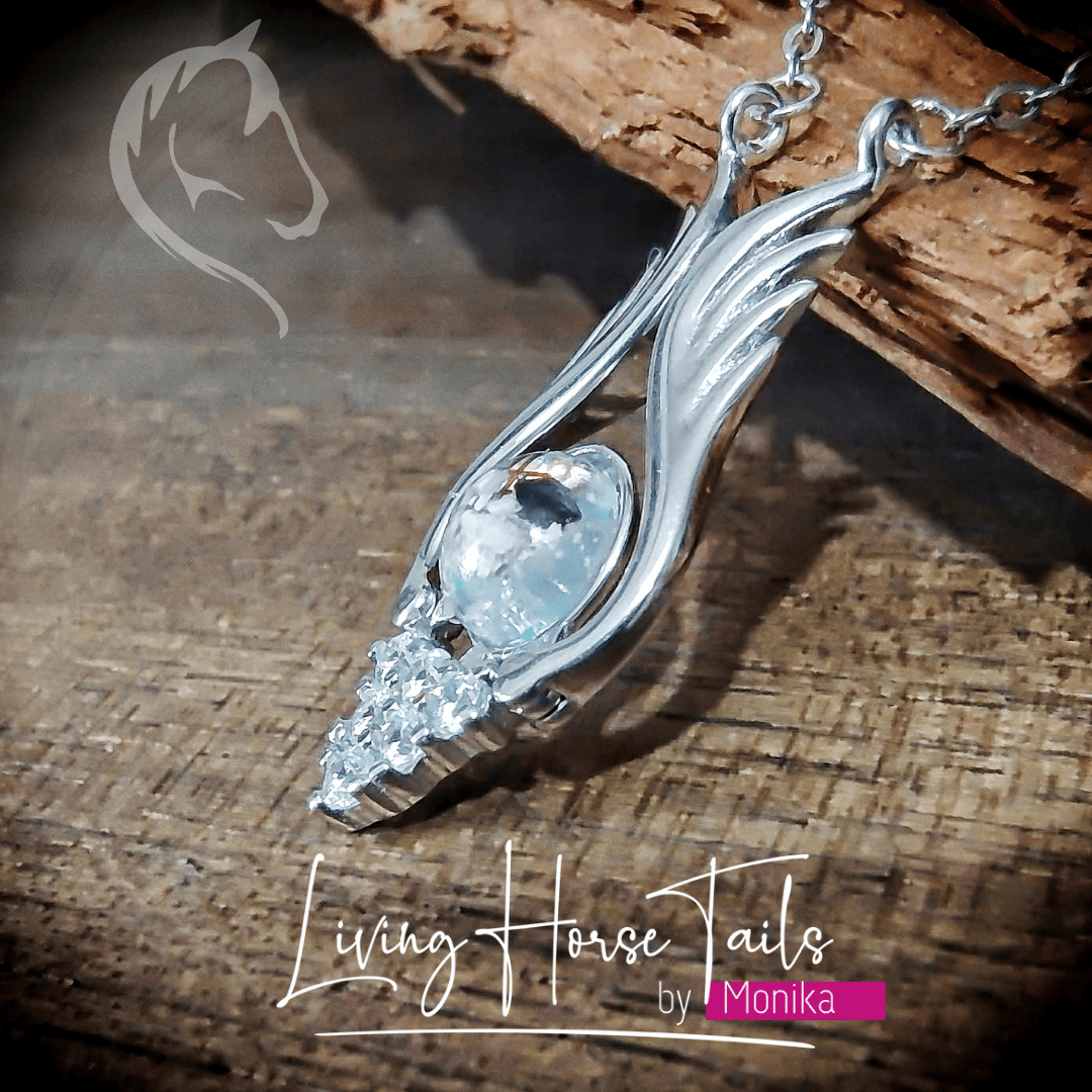 Living Horse Tails Heavenly Wings Keepsake Memorial Necklace Custom jewellery Monika Australia horsehair keepsake