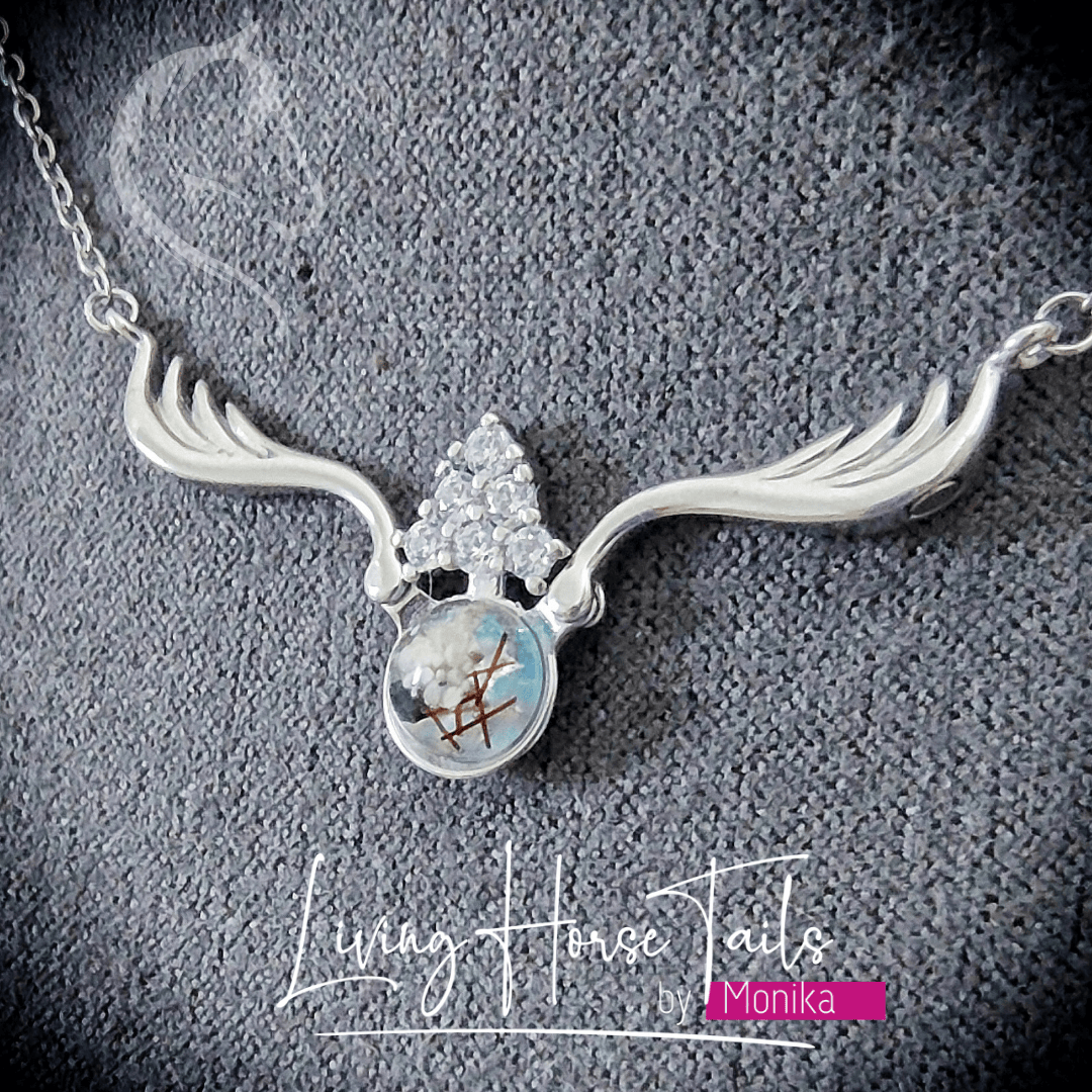 Living Horse Tails Heavenly Wings Keepsake Memorial Necklace Custom jewellery Monika Australia horsehair keepsake