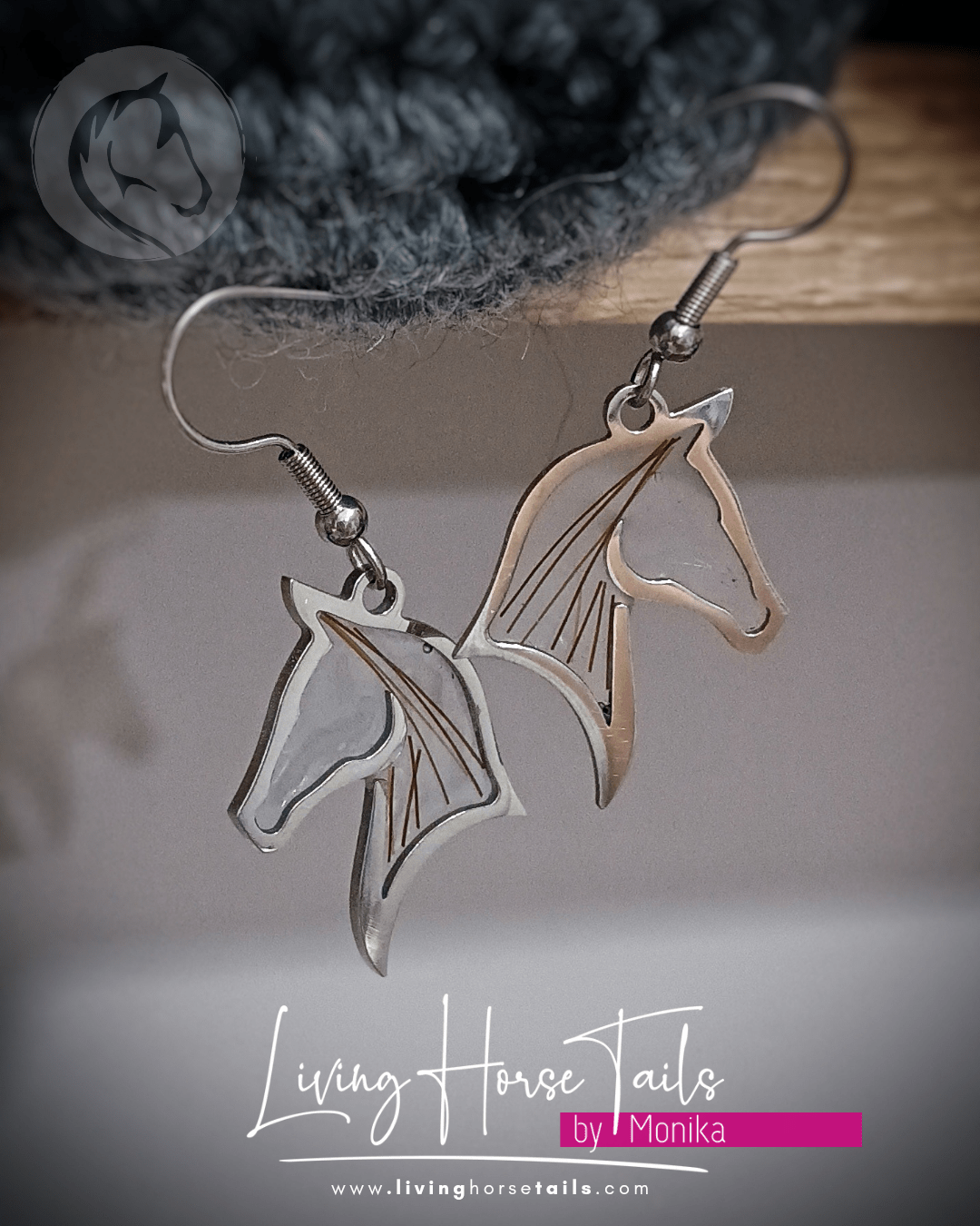 Living Horse Tails Horse Head Resin Earrings Custom jewellery Monika Australia horsehair keepsake