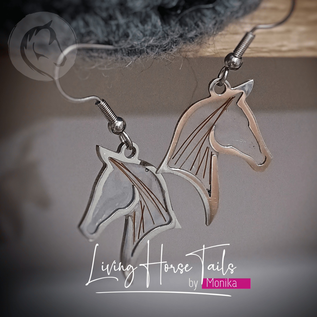 Living Horse Tails Horse Head Resin Earrings Custom jewellery Monika Australia horsehair keepsake