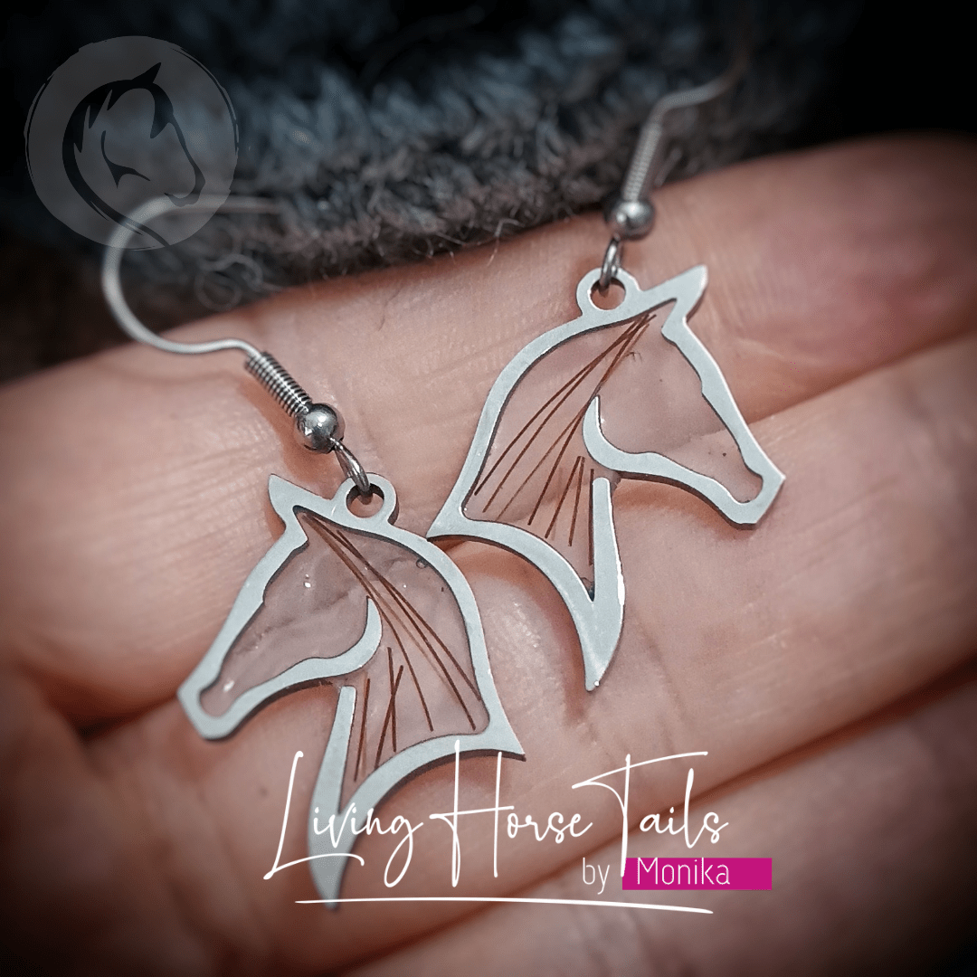 Living Horse Tails Horse Head Resin Earrings Custom jewellery Monika Australia horsehair keepsake