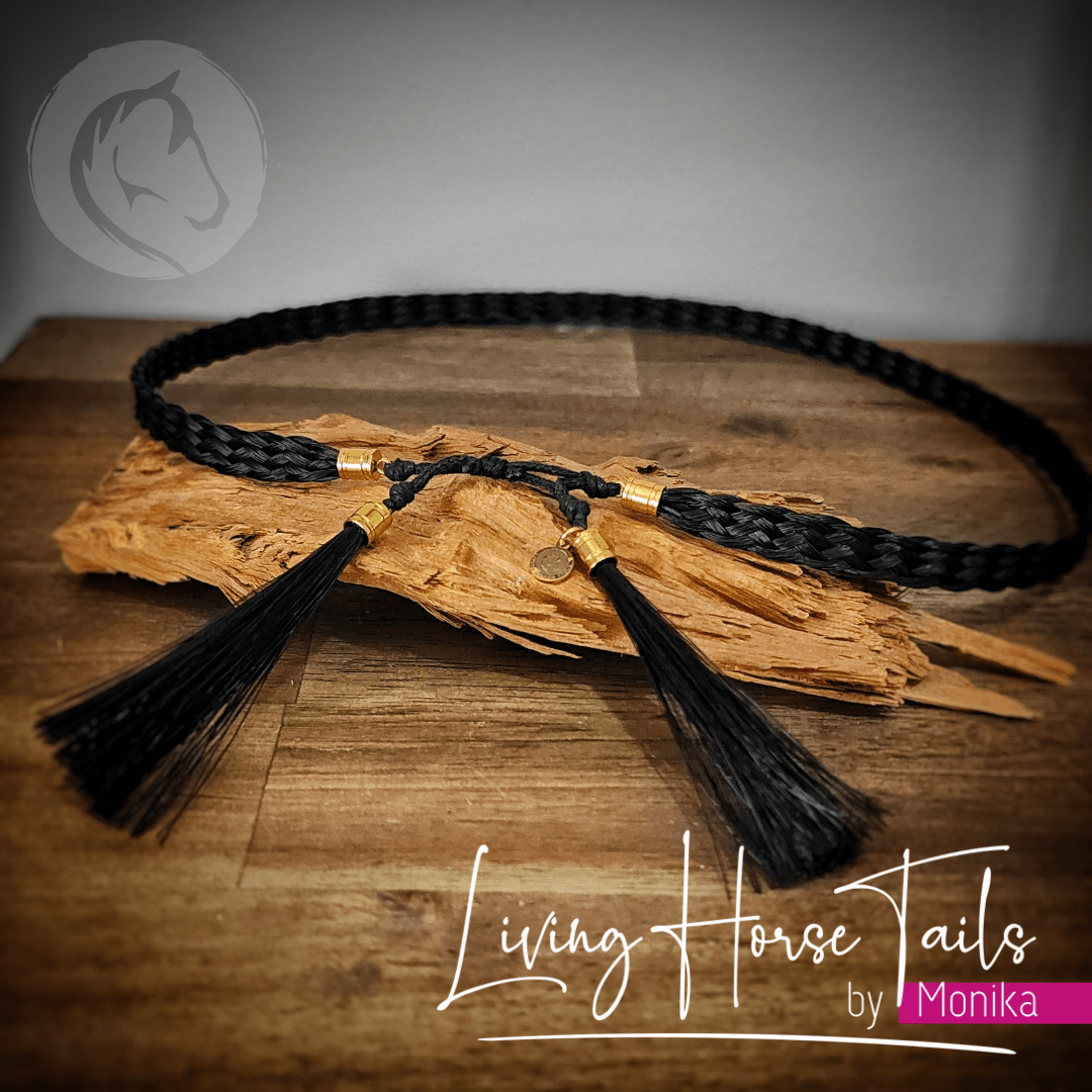 Living Horse Tails Horsehair Braided Hatband with Tassles and Adjustable Waxed Cord Slider Custom jewellery Monika Australia horsehair keepsake