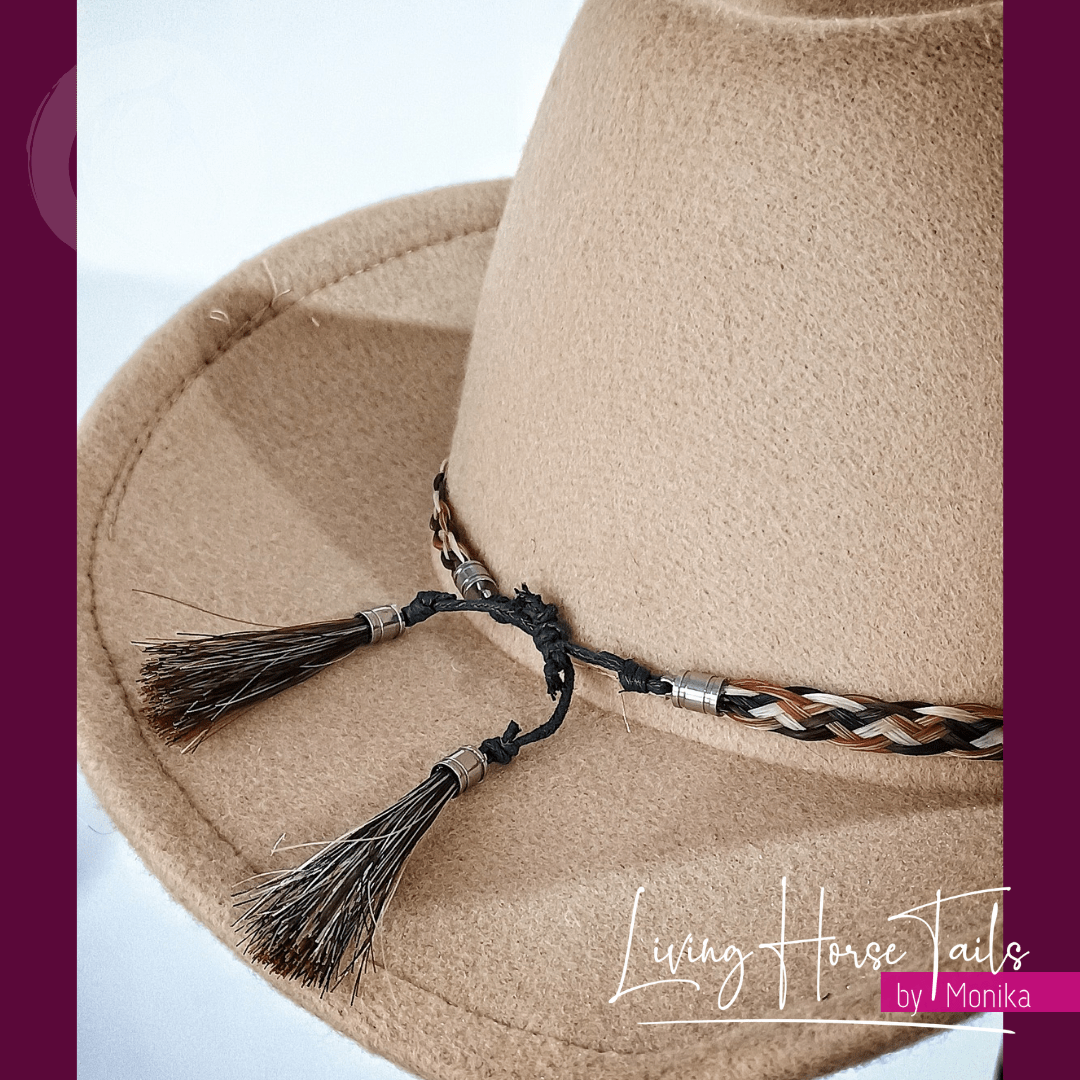 Living Horse Tails Horsehair Braided Hatband with Tassles and Adjustable Waxed Cord Slider Custom jewellery Monika Australia horsehair keepsake