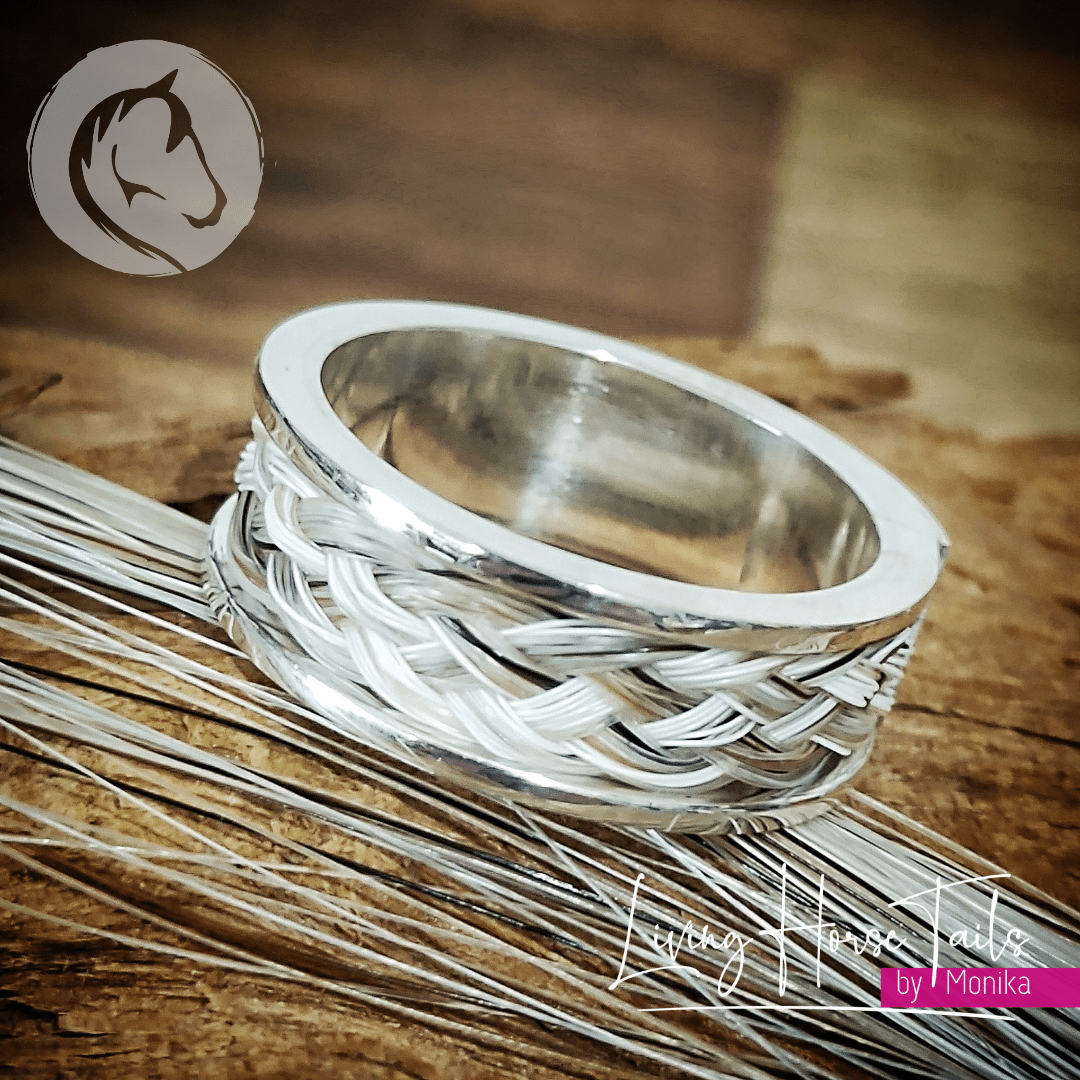 Load image into Gallery viewer, Living Horse Tails Horsehair inlayed ring in gold or silver Custom jewellery Monika Australia horsehair keepsake
