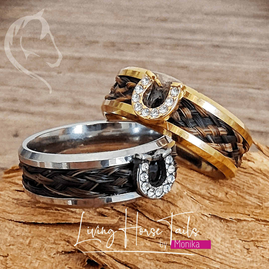 Living Horse Tails Horsehair inlayed ring in stainless steel Custom jewellery Monika Australia horsehair keepsake