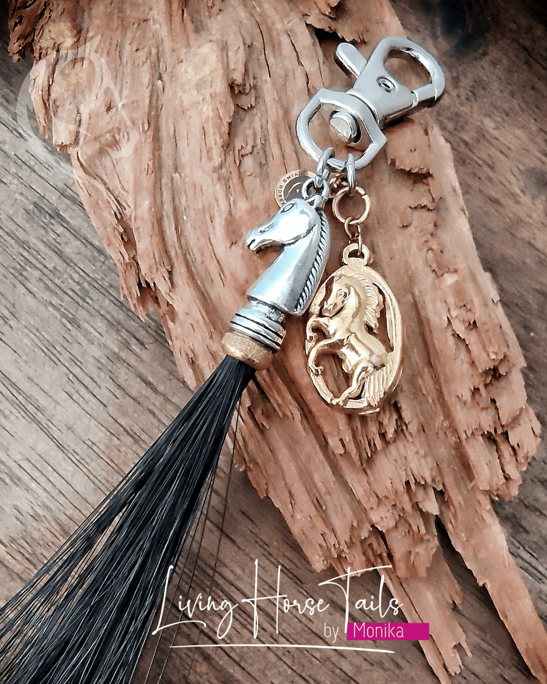 Living Horse Tails Horsehair Tassle Bag Clip or Saddle Charm Custom jewellery Monika Australia horsehair keepsake