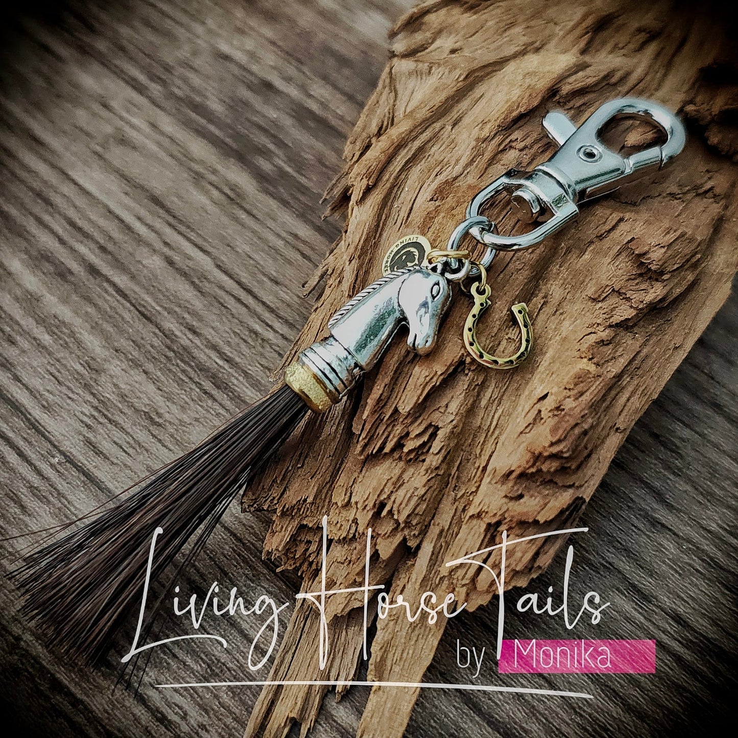 Living Horse Tails Horsehair Tassle Bag Clip or Saddle Charm Custom jewellery Monika Australia horsehair keepsake