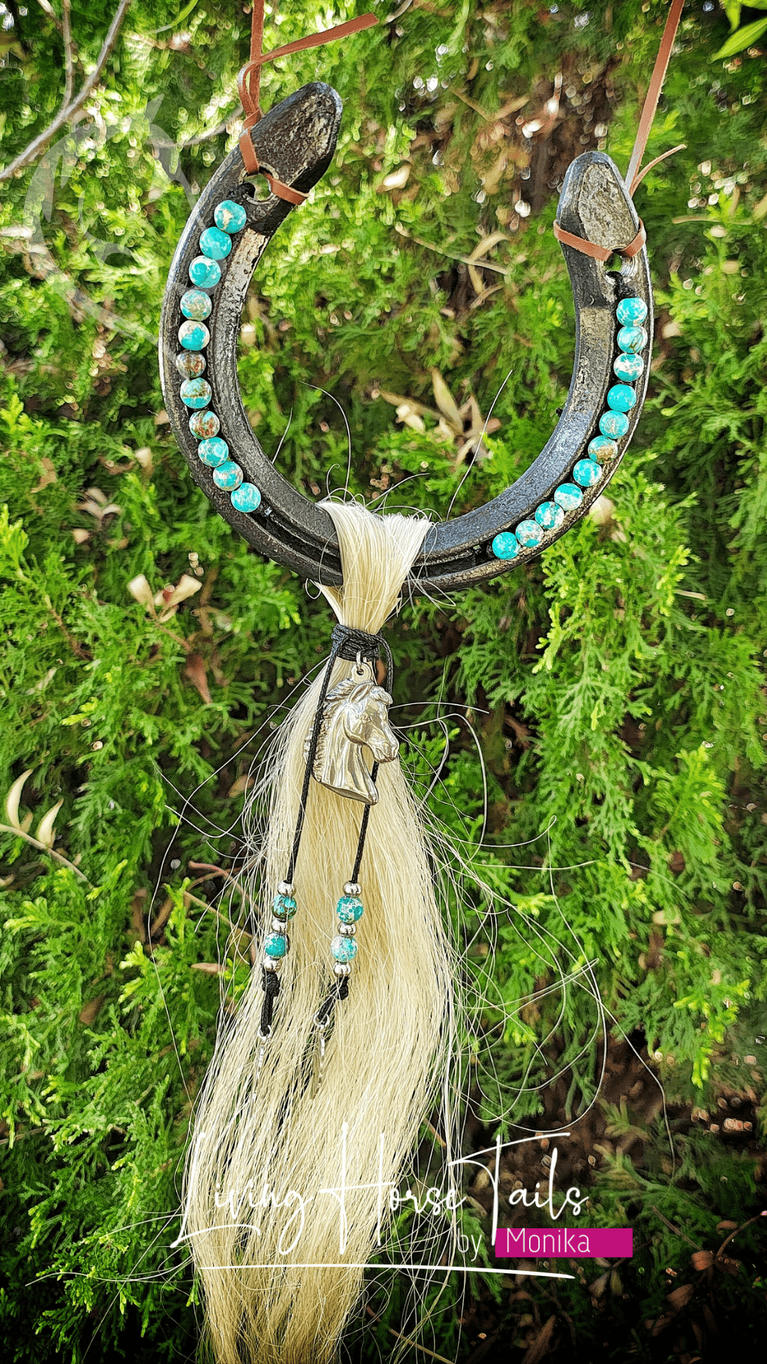 Living Horse Tails Horseshoe horse hair hanging wall art Custom jewellery Monika Australia horsehair keepsake