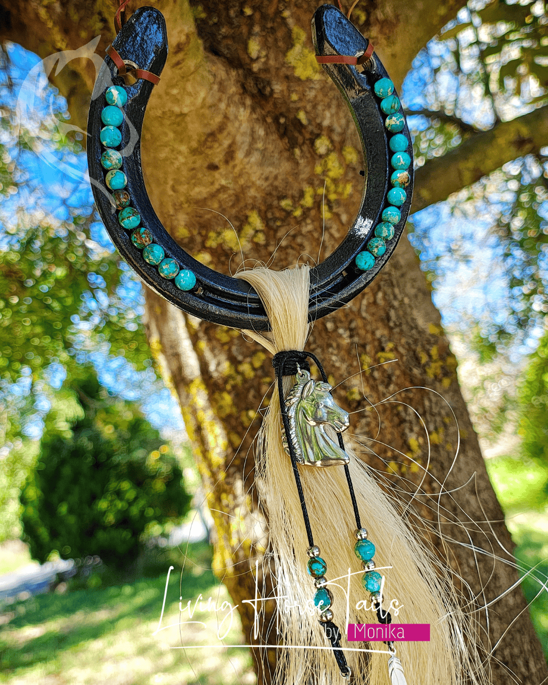 Living Horse Tails Horseshoe horse hair hanging wall art Custom jewellery Monika Australia horsehair keepsake
