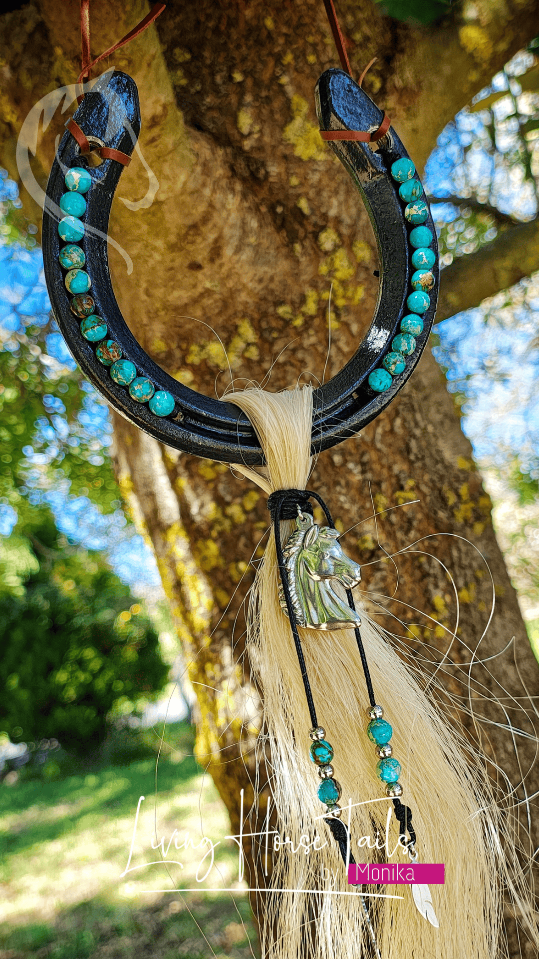Living Horse Tails Horseshoe horse hair hanging wall art Custom jewellery Monika Australia horsehair keepsake