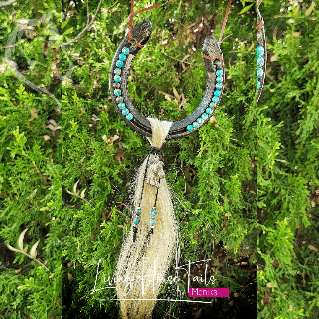 Living Horse Tails Horseshoe horse hair hanging wall art Custom jewellery Monika Australia horsehair keepsake
