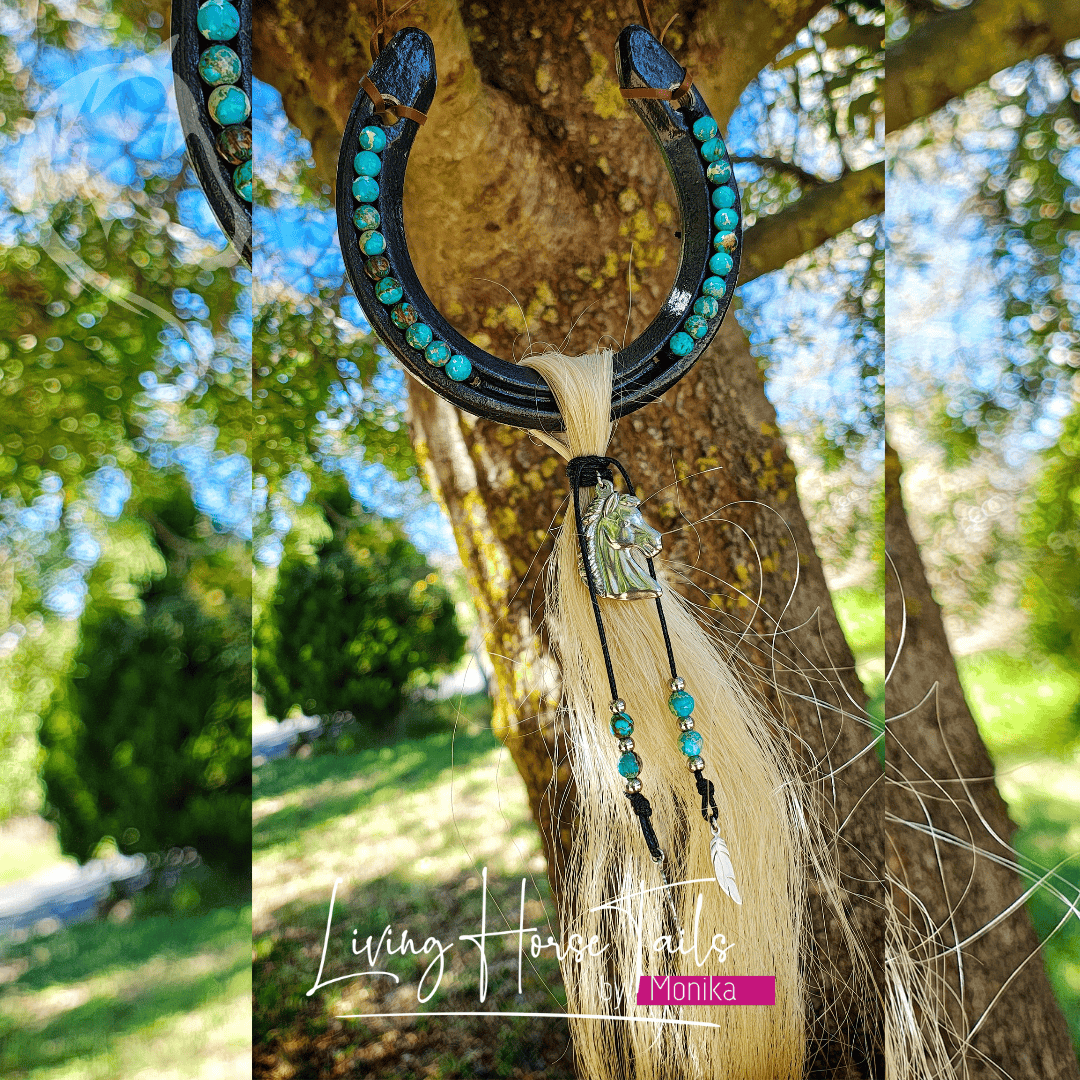 Living Horse Tails Horseshoe horse hair hanging wall art Custom jewellery Monika Australia horsehair keepsake