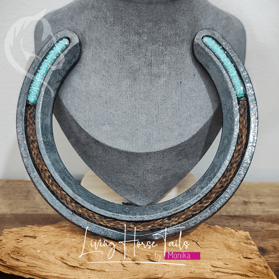Living Horse Tails Horseshoe Memorial Keepsake with Horsehair Custom jewellery Monika Australia horsehair keepsake