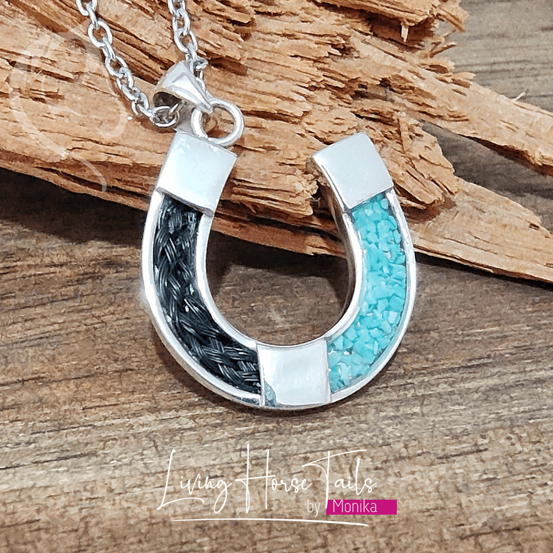 Living Horse Tails Horseshoe Pendant inlaid with Horse Hair Braid Custom jewellery Monika Australia horsehair keepsake