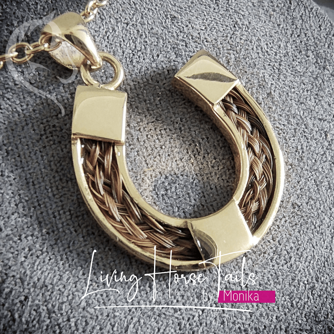 Living Horse Tails Horseshoe Pendant inlaid with Horse Hair Braid Custom jewellery Monika Australia horsehair keepsake