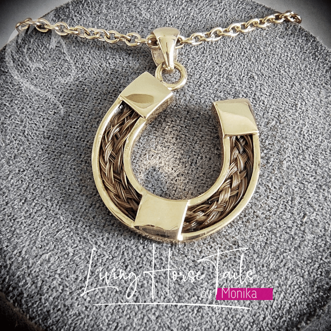Living Horse Tails Horseshoe Pendant inlaid with Horse Hair Braid Custom jewellery Monika Australia horsehair keepsake