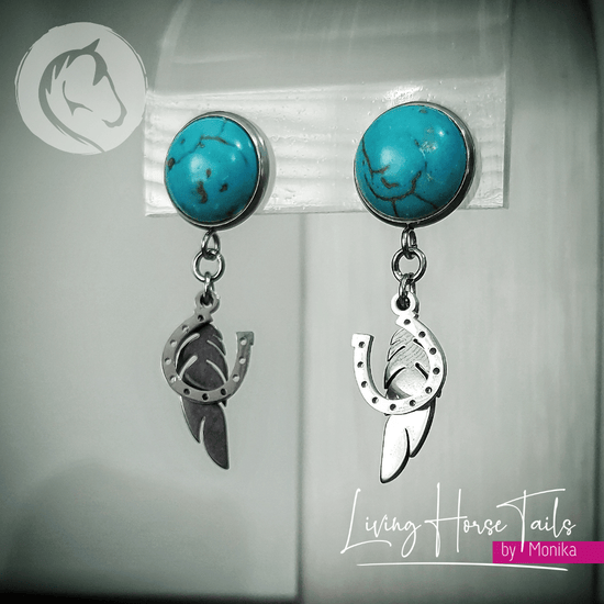 Living Horse Tails Horseshoe, wings and Turquoise Earrings Custom jewellery Monika Australia horsehair keepsake