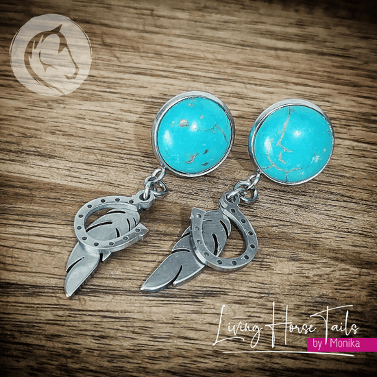 Living Horse Tails Horseshoe, wings and Turquoise Earrings Custom jewellery Monika Australia horsehair keepsake