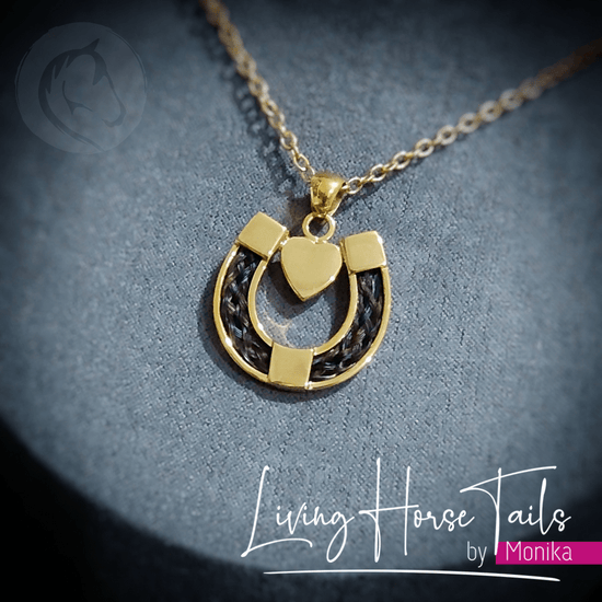 Living Horse Tails Horseshoe with Heart Pendant inlaid with Horse Hair Braid Custom jewellery Monika Australia horsehair keepsake