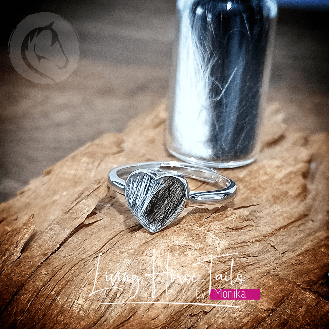 Living Horse Tails Keepsake Memorial Heart Resing Ring- Style 1 Custom jewellery Monika Australia horsehair keepsake