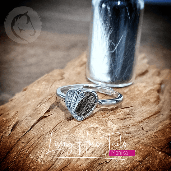 Living Horse Tails Keepsake Memorial Heart Resing Ring- Style 1 Custom jewellery Monika Australia horsehair keepsake