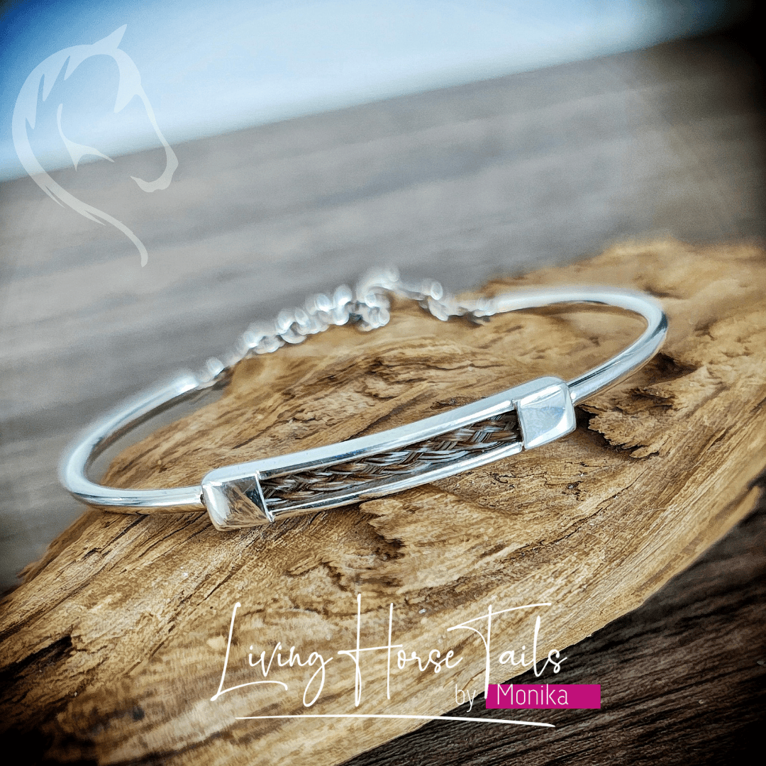 Living Horse Tails Keepsake sterling silver bangle etyle bracelet Custom jewellery Monika Australia horsehair keepsake