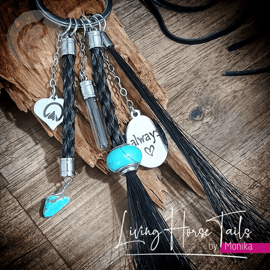 Living Horse Tails Keyring / Sun Catcher. Multi Faceted Custom Made with Horsehair and horseshoe Custom jewellery Monika Australia horsehair keepsake