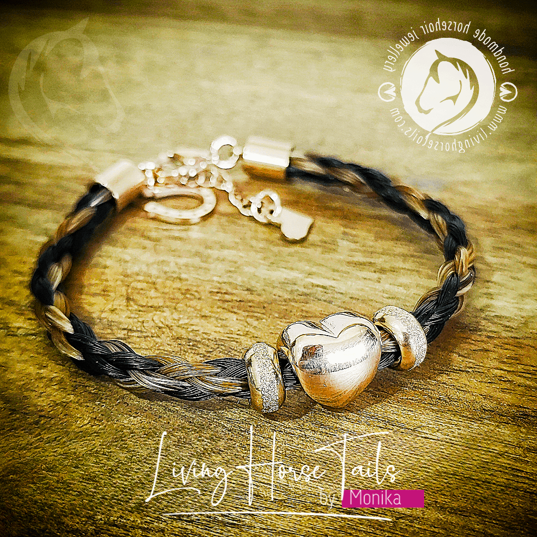 Living Horse Tails Love Heart beaded horse hair bracelet Custom jewellery Monika Australia horsehair keepsake