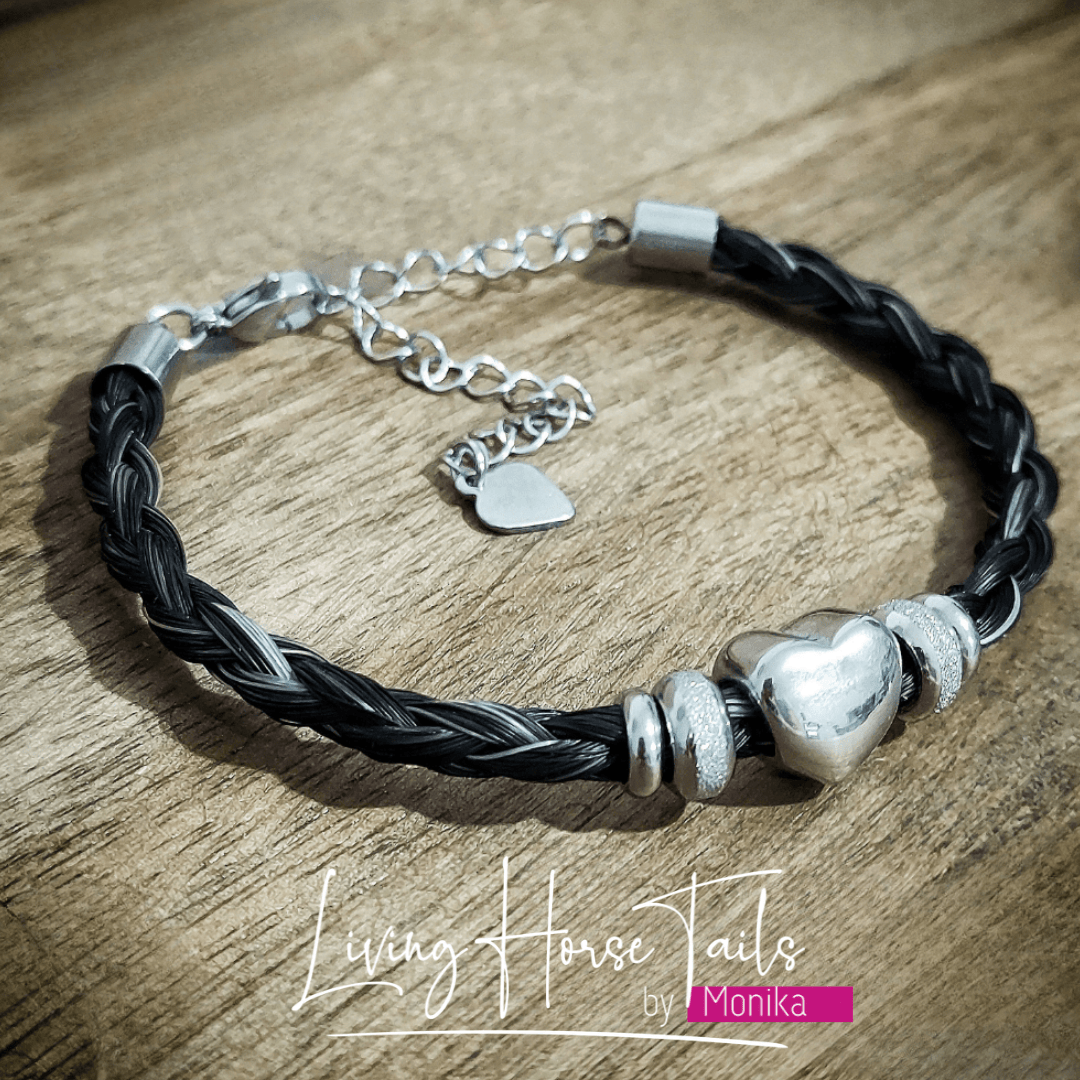 Living Horse Tails Love Heart beaded horse hair bracelet Custom jewellery Monika Australia horsehair keepsake